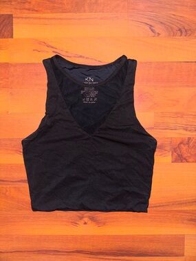 Klassy Black Mesh Cropped V-Neck Top